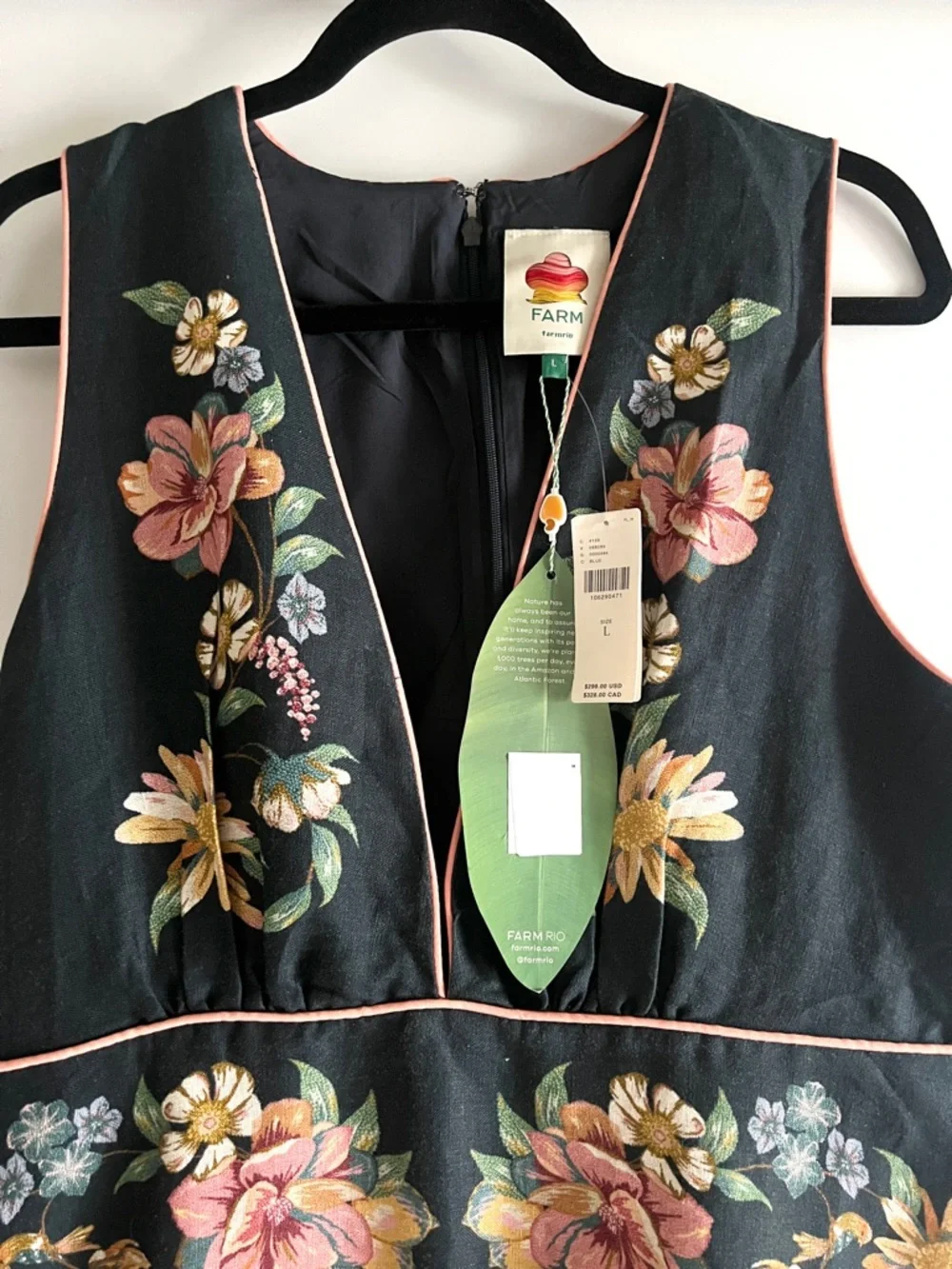 FARM Rio Maira Floral Dark Blue Linen Midi Dress Size Large NWT - Picture 9 of 16